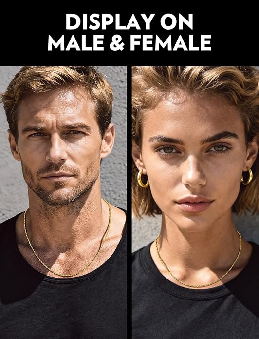 Bandmax Solid 1.5mm/2mm/3mm/6mm Rope Chains for Men Women 14K Gold Plated/Black Plated Stainless Steel Twist Chain 16-30 Inches, with Gift Box