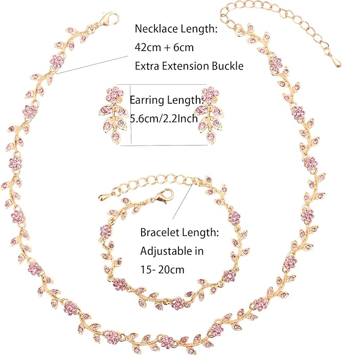 Austrian Crystal Rhinestone Choker Necklace Dangle Earring Link Bracelet Jewelry Set for Brides Bridesmaid Prom Costume Accessories for Women