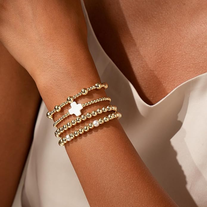 Chunky Gold Bracelets for Women Set 14k Plated Gold Bracelet Stack Trendy Dainty Adjustable Waterproof Bangles Jewelry Gifts