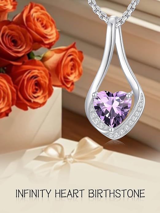 Birthstone Necklaces for Women,18k Yellow/White Gold Plated Forever Love Heart Infinity Pendant Necklace Anniversary Jewelry Christmas Birthday Gifts for Women Her Wife Girlfriend