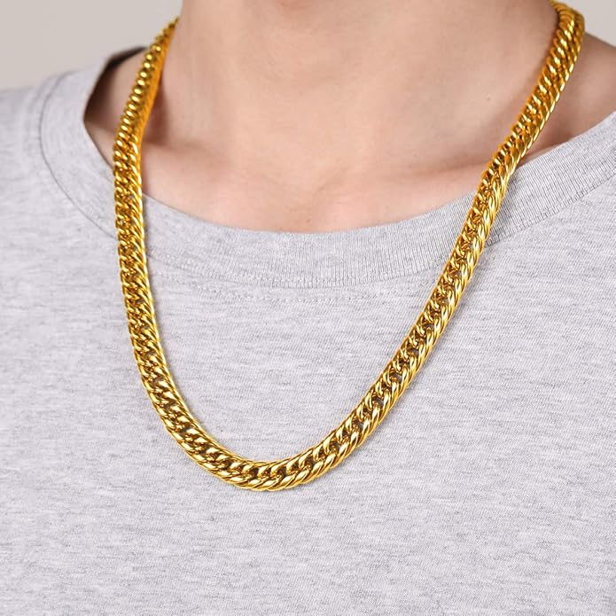 FindChic Men Curb Chain Necklace 18K Gold Plated/Stainless Steel/Black Chunky Double Tight Cuban Link Hip Hop Neck Chains for Men Boys 3.5MM/5MM/6MM/7MM/9MM/12MM 14''-30'' 8 Length Options (Send Gift Box)
