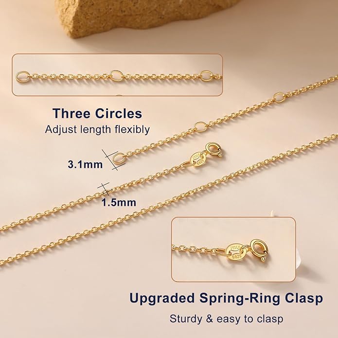 Suplight 925 Sterling Silver Necklace Chain for Women-1.1&1.5mm Chain Necklace 22k Gold Plated/Silver Necklaces for Women Thin & Sturdy-Adjustable Length-Italian Quality 16-24 Inch