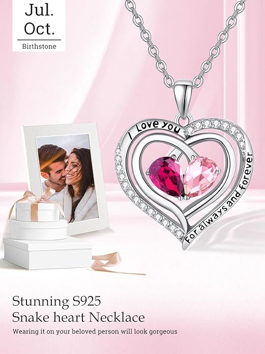 Zeuslia Double Birthstone Necklace Gifts for Wife - 925 Sterling Silver Sunflower/Rose/Crown Cross/Compass/Heart Pendant I Love You Necklace, Anniversary Birthday Gifts for Wife Girlfriend Mom Her