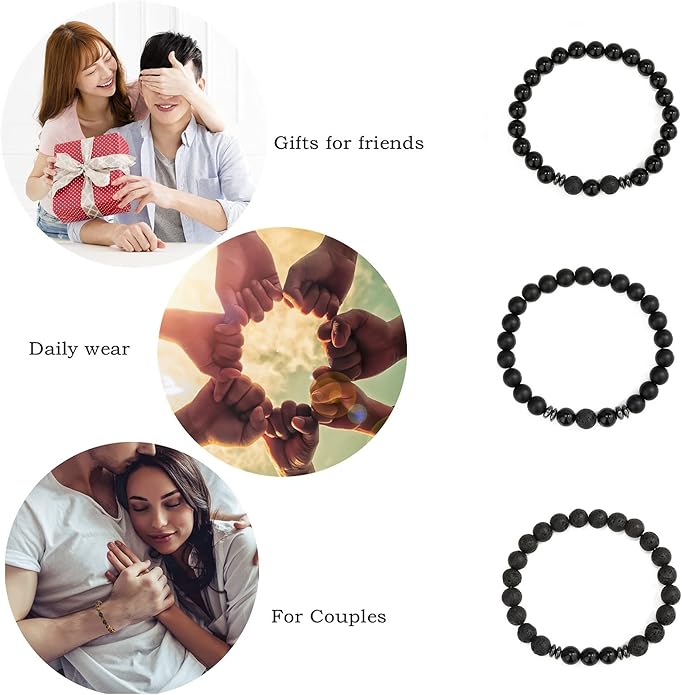 MengPa Mens Beaded Bracelets Couples Matching Bracelet Set Lava Rock Beads for Women Stone Jewelry