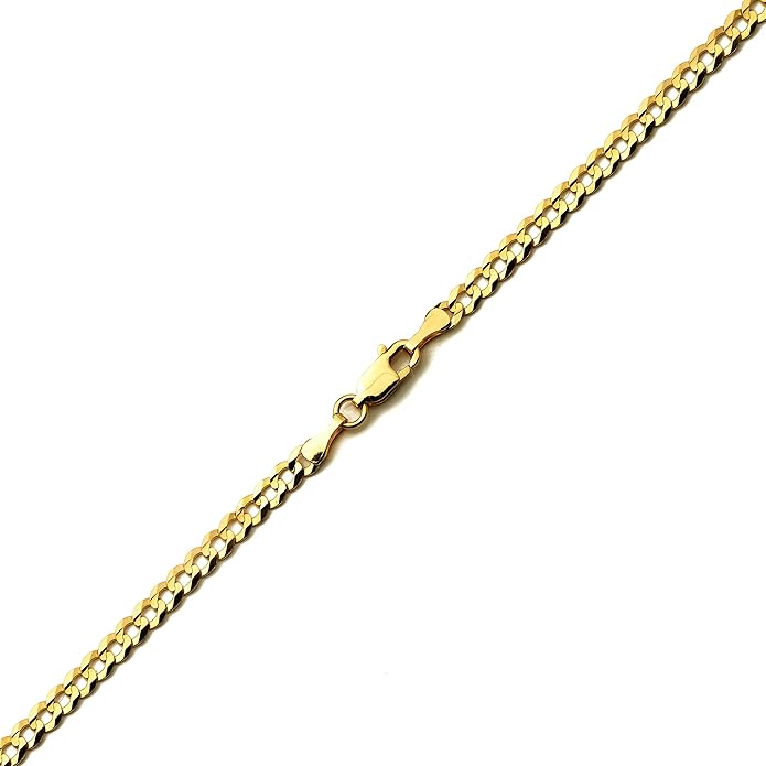 LoveBling 14K Yellow Gold 3.5mm Plain Solid Curb Cuban Necklace W/Lobster Lock (18" to 30")