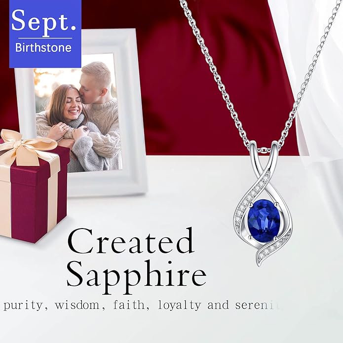 SMILEST Christmas Gifts for Women - 925 Sterling Silver Oval Sparkle Birthstone Pendant Necklace, Gemstone Pendant Anniversary Birthday Gifts for Women Wife Girlfriend Mom Grandma Birthstone Necklace