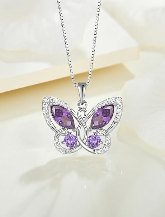 STARCHENIE Butterfly Pendant Necklace for Women 925 Sterling Silver Birthstone Butterfly Jewelry Gifts