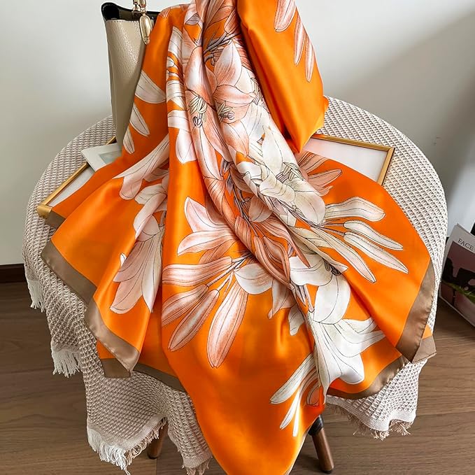 Long Silk Like Scarf Lightweight Satin Scarves Large Sunscreen Shawl Wrap for Women