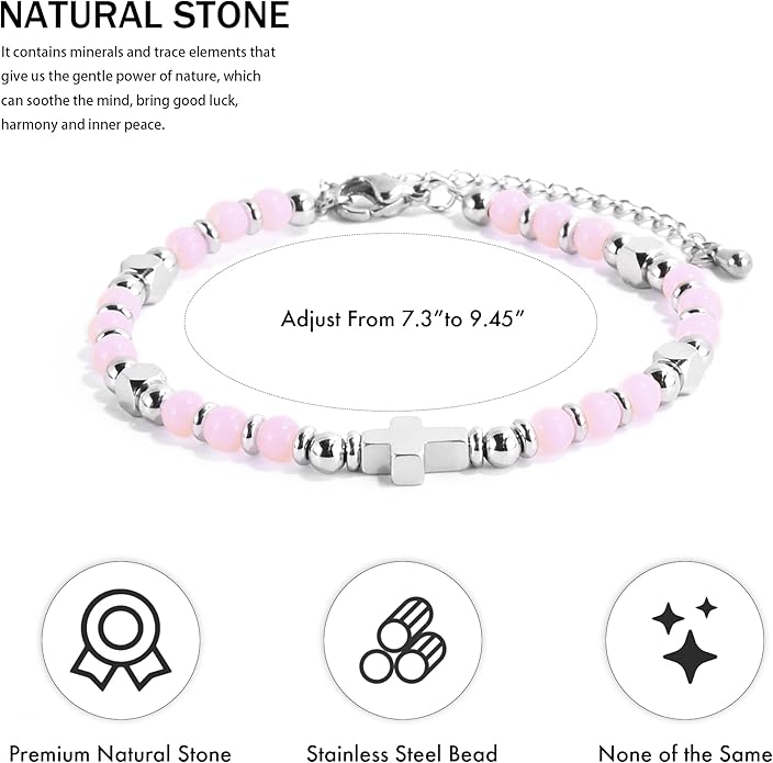 VIBILIA Cross Beaded Bracelets for Women, Inspirational Natural Heart Religious Bracelets for Women, Birthday Christian Gifts for Women on Thanksgiving Christmas Gifts