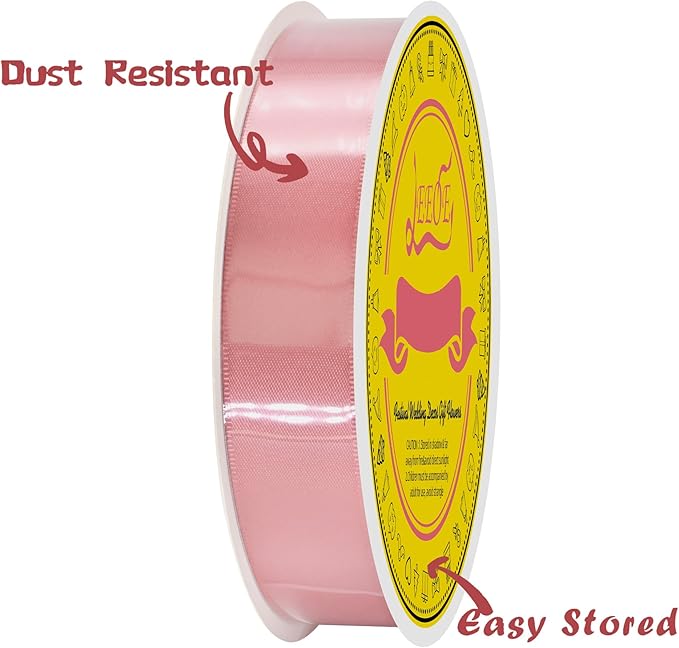 LEEQE Dusty Pink Double Face Satin Ribbon 1 inch X 50 Yards Spool Bright Colors Very Suitable for Weddings Gift Package Wrapping Dancer Wand Sewing Party Hair Bow Invitation Decorations and More