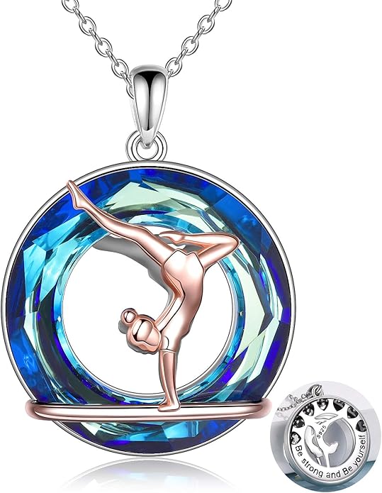 POPLYKE Sports Gifts for Girls Sterling Silver Gymnastics/Ballerina/Piano/Reading Heart-Shaped Pendant Necklace for Women