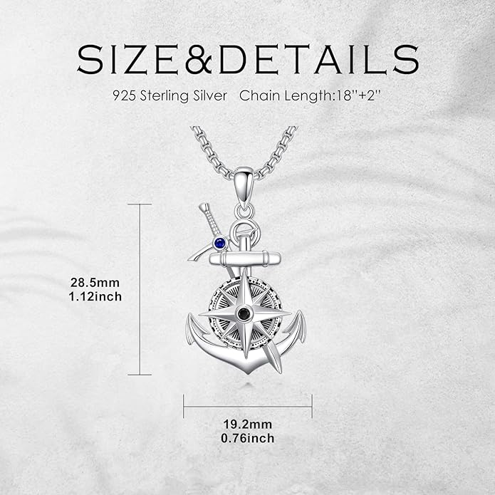 LEECCI Anchor Wave/Four Leaf Clover/Surfboard Necklace 925 Sterling Silver Anchor Pendant Jewelry Gift Graduation Gift for Men Women