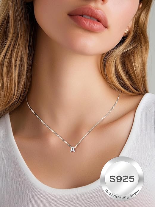 ChicSilver 925 Sterling Silver Initial Necklace for Women Dainty Letter Jewelry Personalized Gift