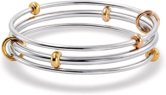Musishiyu Gold Bracelets for Women Stacking Bangle - 18K Mixed Metal Tri-Color Rolling Interlocking Bands, Cubic Zirconia Fidget Anxiety Jewelry, Valentine's Galentine's Day Gifts (Love, Loyalty, Friendship)