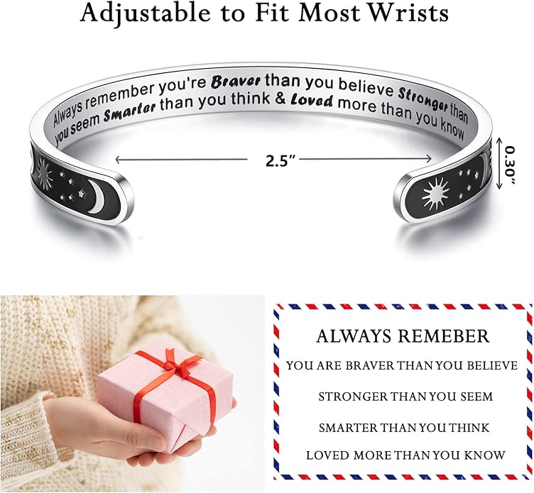 TONY & SANDY Inspirational Bracelets for Women Teen Girls Personalized Gifts for Daughter Granddaughter Mom Sister Friends Stainless Steel Engraved Cuff Birthday Easter Christmas