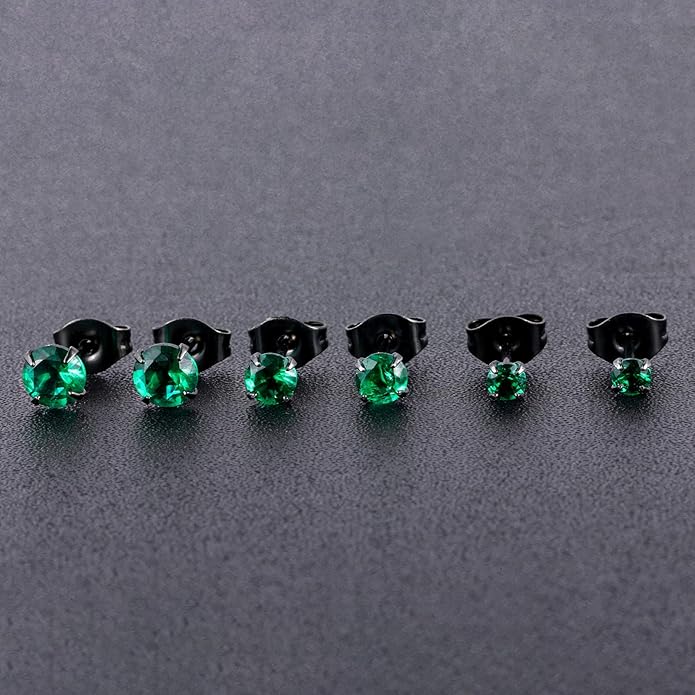 12 Pairs 18K Gold Plated Surgical Stainless Steel Stud Earrings, Star Heart Square Stud Earring for Women, Cubic Zirconia Birthstone Stud Earrings Set