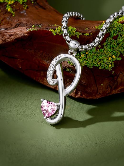 Christmas Gifts for Women Alphabet A to Z Initial Birthstone Pendant Necklaces for Women - 18k White Gold Plated Personalized Name Jewelry Valentine Mothers Day Birthday Gifts for Women Her Girlfriend