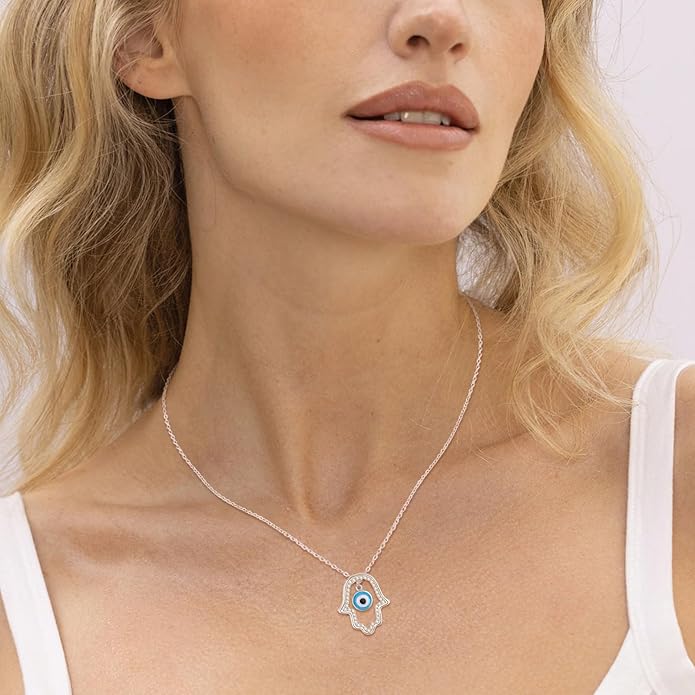 Dreamboat Sterling Silver Evil Eye Necklace for Women Protection Necklace Hamsa Nazar Mal De Ojo Turco Spiritual Jewelry Evil Eye Gifts