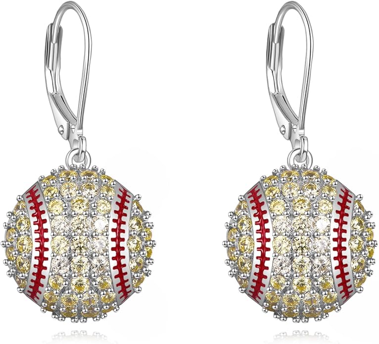 YFN Sports Jewelry Earrings 925 Sterling Silver Baseball Softball Basketball Rugby Football Tennis Volleyball Earrings for Women and Sports Fans Gifts