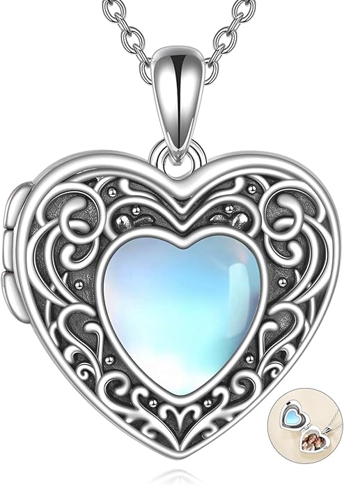 TIGER RIDER Sterling Silver Photo Locket Necklace That Holds Pictures Oval Shaped Photo Jewelry for Mother Daughter Wife