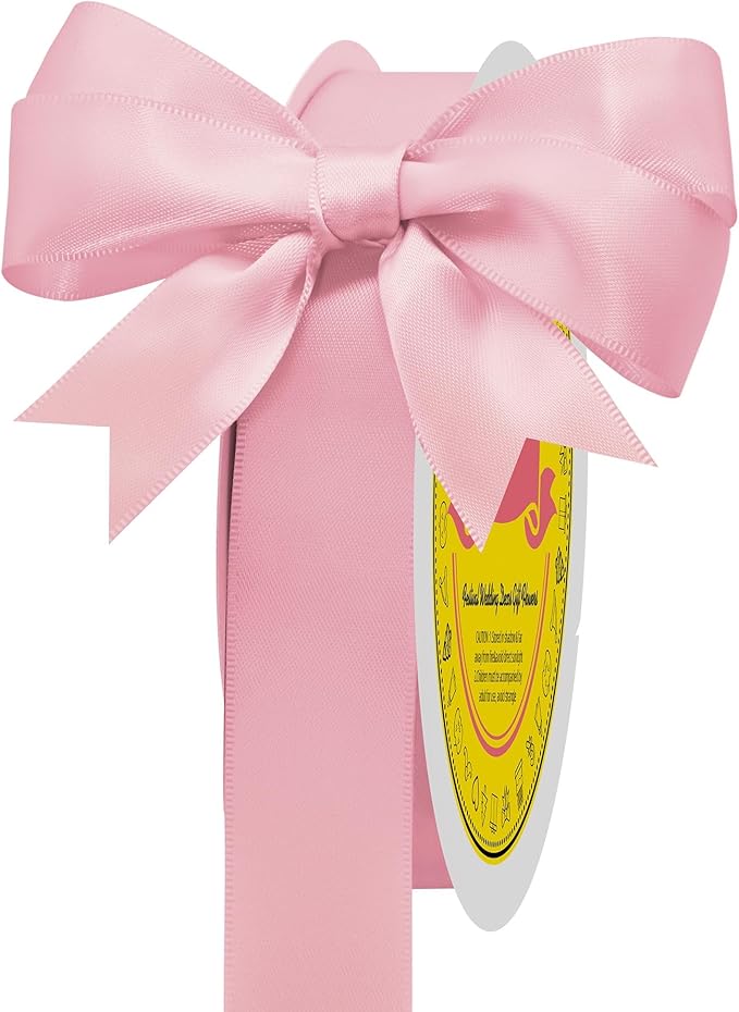 LEEQE Pearl Pink Double Face Satin Ribbon 1 inch X 50 Yards Spool Bright Colors Very Suitable for Weddings Gift Package Wrapping Dancer Wand Sewing Party Hair Bow Invitation Decorations and More