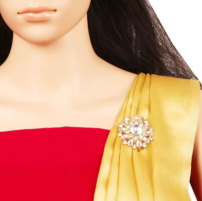 Touchstone Indian Bollywood Handcrafted Designer Jewelry Brooch Lapel Pin in Gold Or Silver Tone for Women.