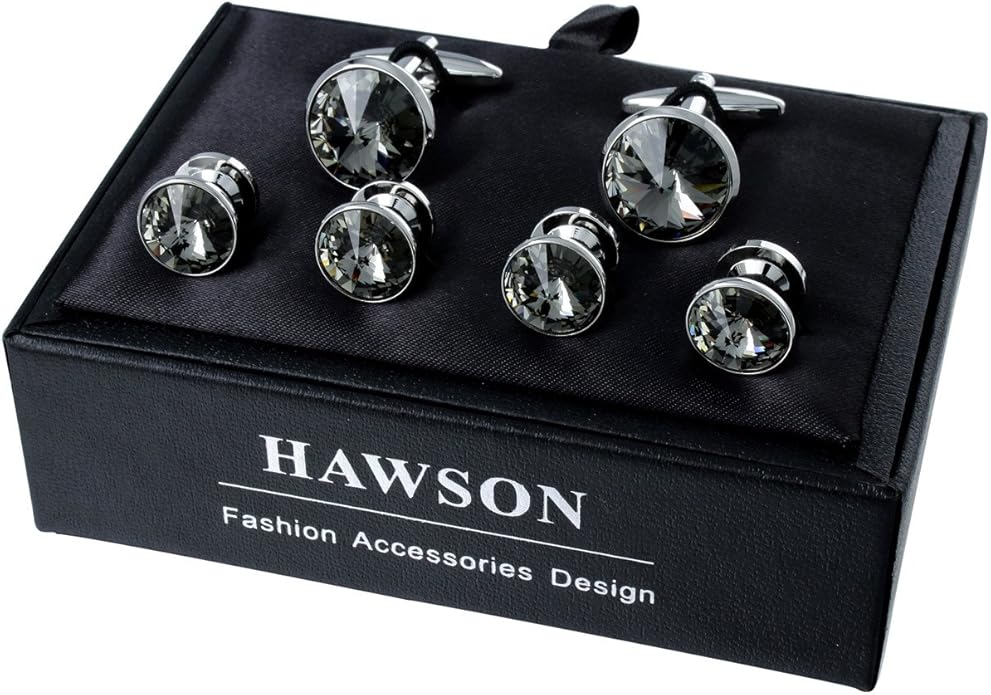 HAWSON Cufflinks for Men with 4/6 pcs Shirt Studs Set, Gift Box Packed, Mens Jewelry or Accessories for Wedding, Party, Anniversary, Birthday