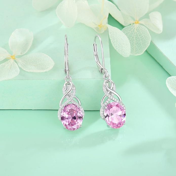 Starchenie 925 Sterling Silver Earrings for Women Infinity Dangle Earrings Amethyst Oval Cut Birthstone Jewelry Gift