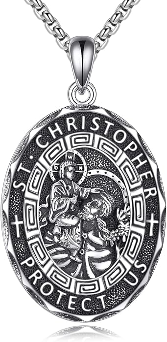 YFN Patron Saint Necklace Sterling Silver Amulet Medal Pendant Religious Protector Jewelry Gifts for Women Men