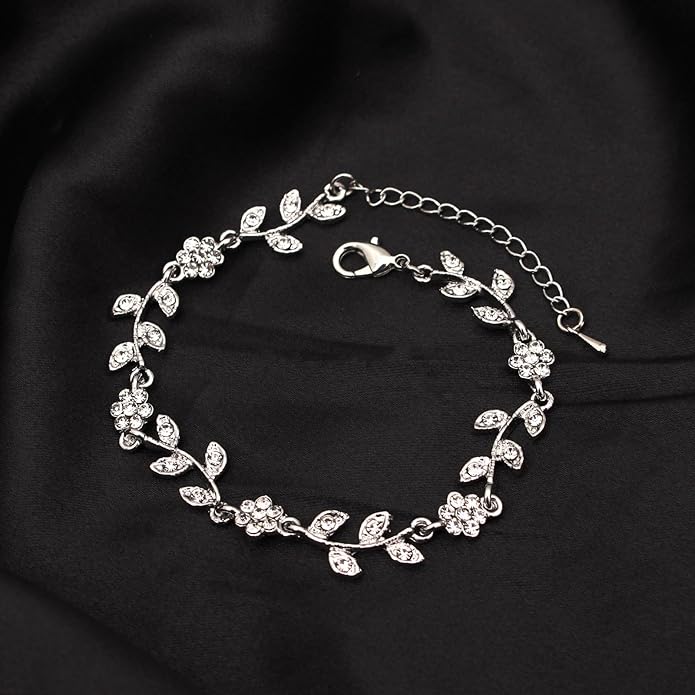 Austrian Crystal Rhinestone Choker Necklace Dangle Earring Link Bracelet Jewelry Set for Brides Bridesmaid Prom Costume Accessories for Women