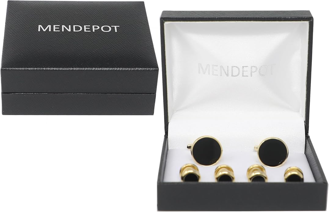 MENDEPOT Men Formal Wear Dress Shirt Cufflinks And Studs Set With Box Wedding Groom Groomsmen Gift