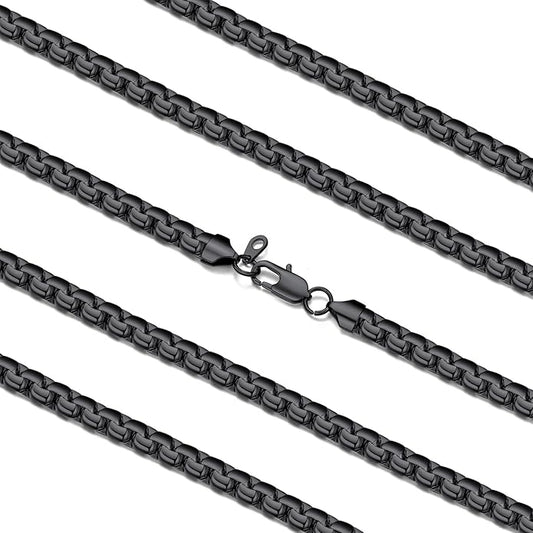FaithHeart Mens Black/Silver/Gold Stainless Steel Flat Box Link Chain Necklace, Stylish 2/4/6/8mm Width Box Chains Necklaces for Men Non Tarnish Hip Hop Chain Jewelry Gifts,14"-30" Length
