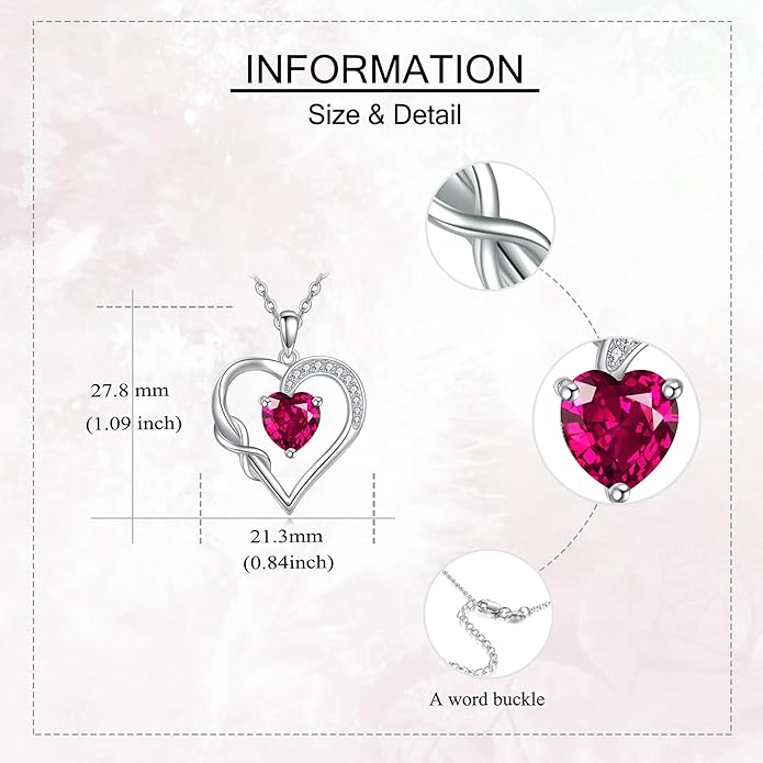 Birthstone Necklace for Women 925 Sterling Silver Infinity Heart Birthstone Pendant Necklace Infinity Heart Jewelry Birthday Holiday Gifts for Her