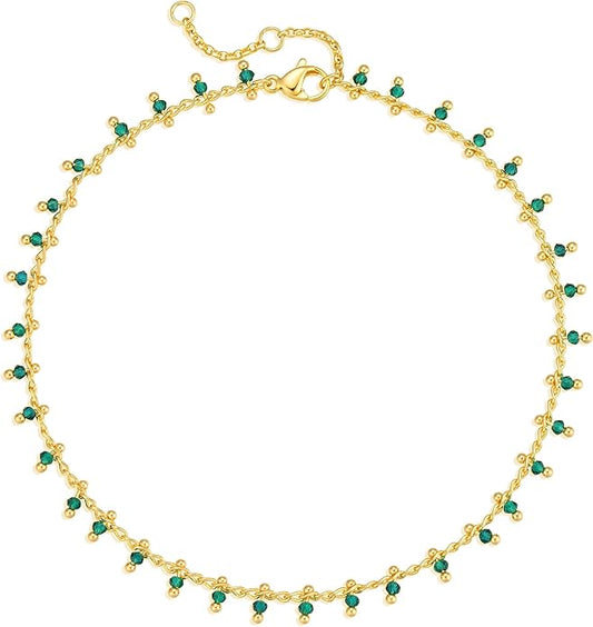 MTMY Gold Anklets for Women 14K Gold Plated Tiny Bead Anklet Colorful Tassel Foot Chain Dainty Adjustable Cute Summer Beach Boho Anklets Jewelry Gift