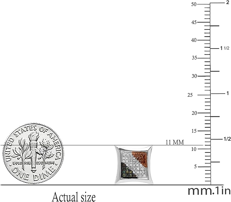 Dazzlingrock Collection 0.13 Carat (ctw) Round Blue, White & Red Diamond 11mm Micro Pave Kite Shape Hip Hop Iced Out Stud Earring (1Pc Only), Unisex Design Ladies, Mens Real Diamond Earrings