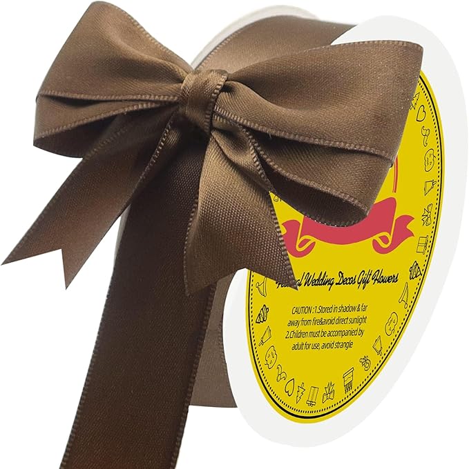 LEEQE Double Face Brown Satin Ribbon 7/8 inch X 25 Yards Polyester Brown Ribbon for Gift Wrapping Very Suitable for Weddings Party Invitation Decorations and More
