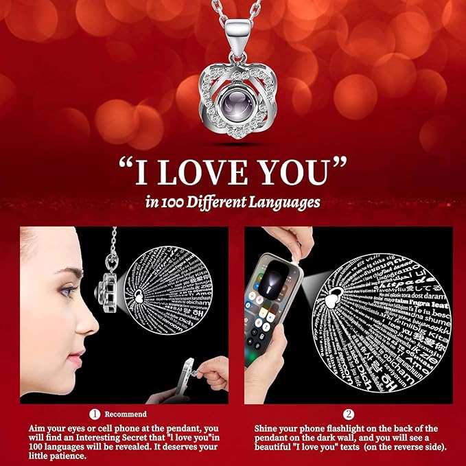 Preserved Wine Red Real Rose with Heart I Love You Necklace -Eternal Flowers Rose Birthday Gifts for Women Her Mom Wife Girlfriend Grandma on Valentines Mothers Day Christmas Anniversary Romantic