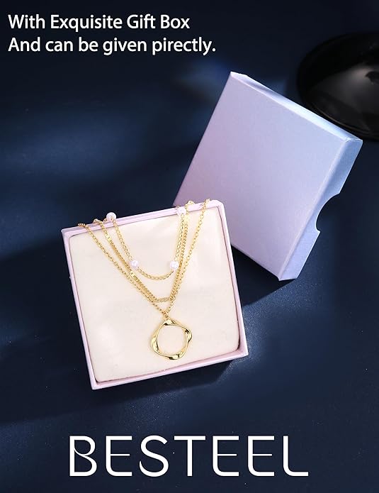 Besteel 3Pcs Dainty Layered Necklaces for Women - Paperclip Choker Necklace Stacks Set Trendy Simple Layering Chain Pendant Jewelry Non Tarnish Gifts