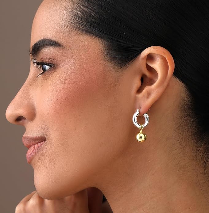 LeCalla 925 Sterling Silver Beaded Ball Hoop Earrings | Lightweight Sleeper Bead Ball Earring Hoops | Cape Style Hoop Earrings for Women