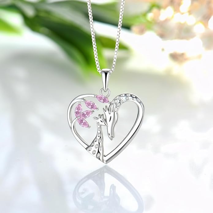 STARCHENIE Giraffe Necklace 925 Sterling Silver Heart Pendant Animal Jewelry for Women