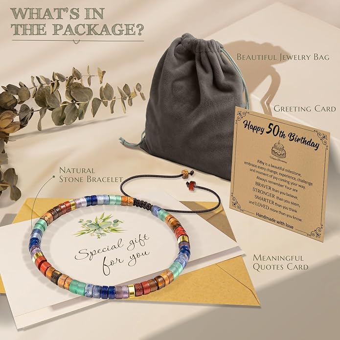 30th 40th 50th 60th 70th 80th Birthday Gifts for Women, Natural Stone Bracelet Birthday Gifts for Mom Daughter Grandma Sister Friends Coworker