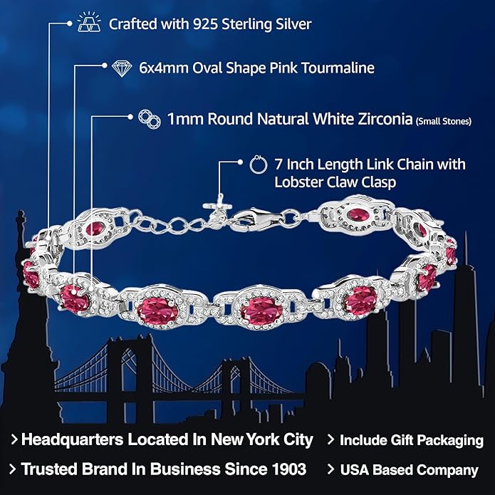 Gem Stone King 7-14 Cttw Oval Gemstone Birthstone Tennis Bracelet For Women | 925 Sterling Silver | Oval 6X4MM | 7 Inch With 1 Inch Extender | Fine Jewelry Gifts for Her Mom Women Wife
