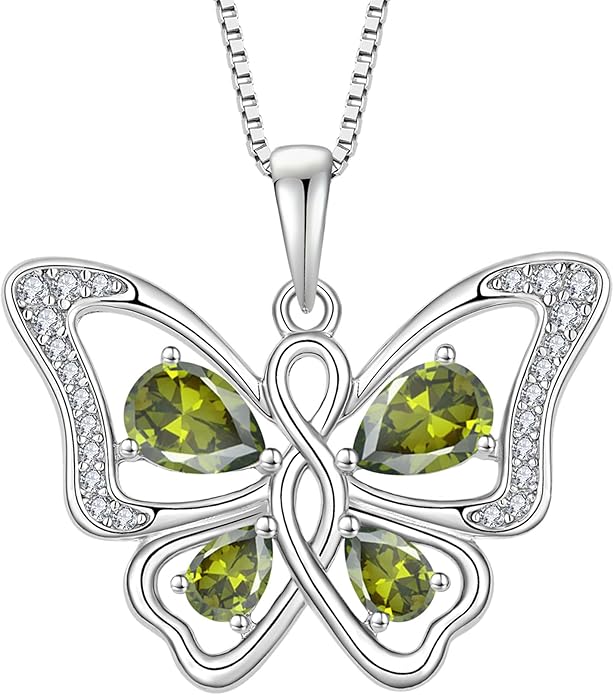 Butterfly Necklace 925 Sterling Silver Cubic Zirconia Birthstone Jewelry Gifts for Women Wife Mother