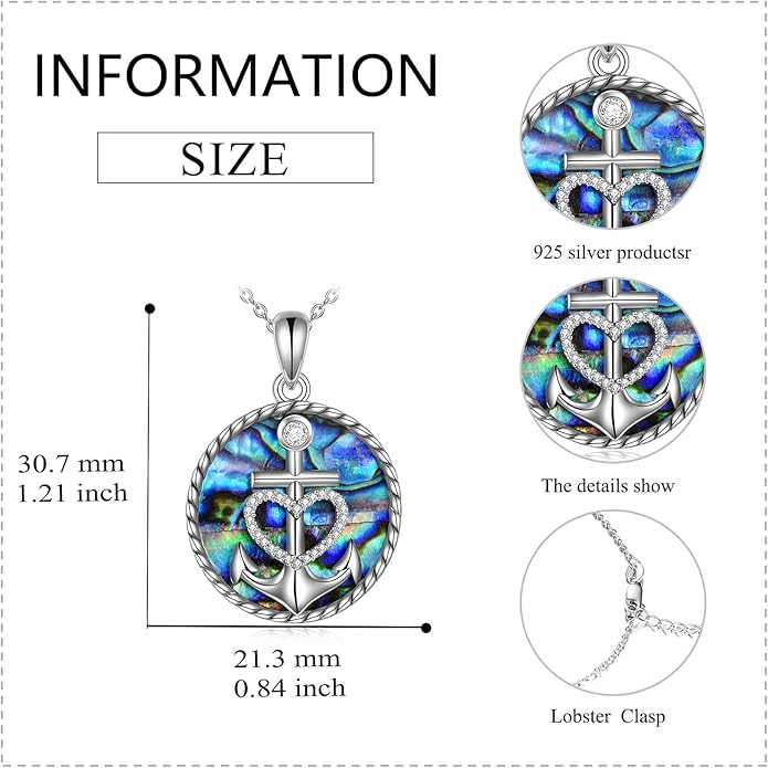 SHEAISRS Moon Sun Star Necklace 925 Sterling Silver Abalone Shell Celestial Jewelry Gift for Women