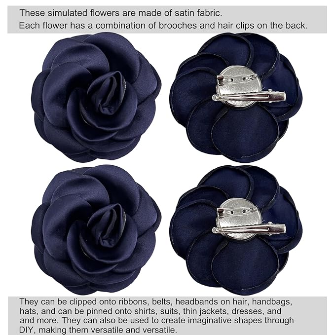 Sanrich Women's Brooches 4pcs Rose Flower Hair Clip Mexican Hair Flowers Clips Hairpin Brooch Tea Party Hats Headpieces (navy blue)