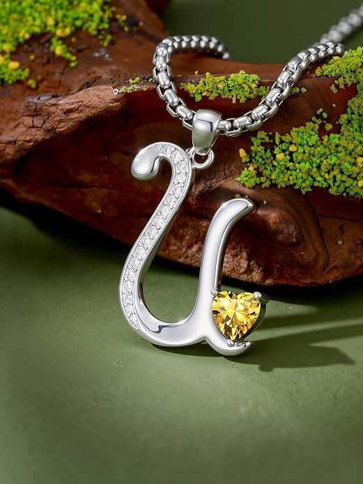 Christmas Gifts for Women Alphabet A to Z Initial Birthstone Pendant Necklaces for Women - 18k White Gold Plated Personalized Name Jewelry Valentine Mothers Day Birthday Gifts for Women Her Girlfriend