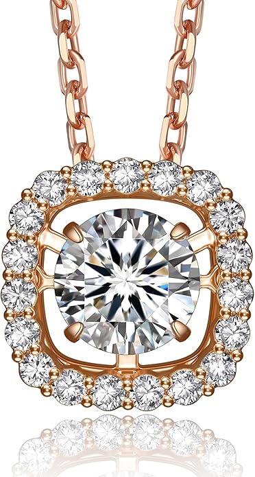 MomentWish Floating Necklace for Women, 0.5/1 Carat Dancing Moissanite Necklace for Her 925 Sterling Silver Pendant Anniversary Birthday Christmas Gift for Wife Mom Girlfriend
