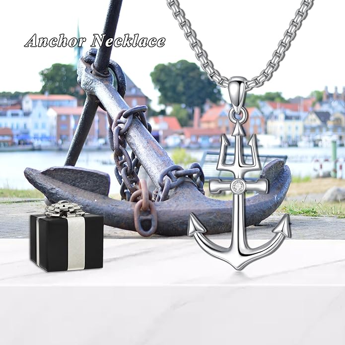 MEIDERBO Anchor Necklace for Men Women 925 Sterling Silver Earth/Swordfish/Trident/Compass Pendant Nautical Jewelry for Birthday Christmas