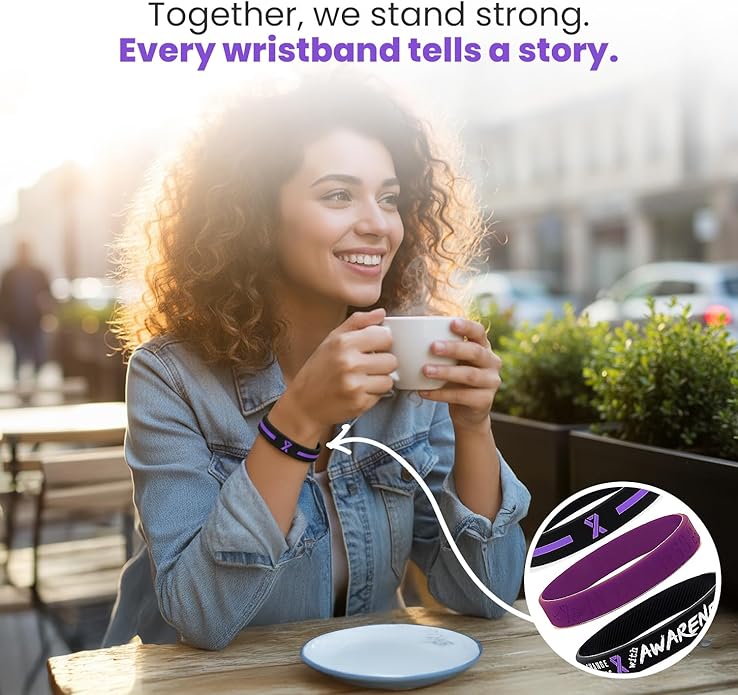 Inkstone (12-Pack) Purple Awareness Ribbon Bracelets, Variety Pack - Wholesale Pack of 12 Silicone Rubber Wristbands to Symbolize Hope, Courage, Strength, and Support - Unisex for Men Women Teens…