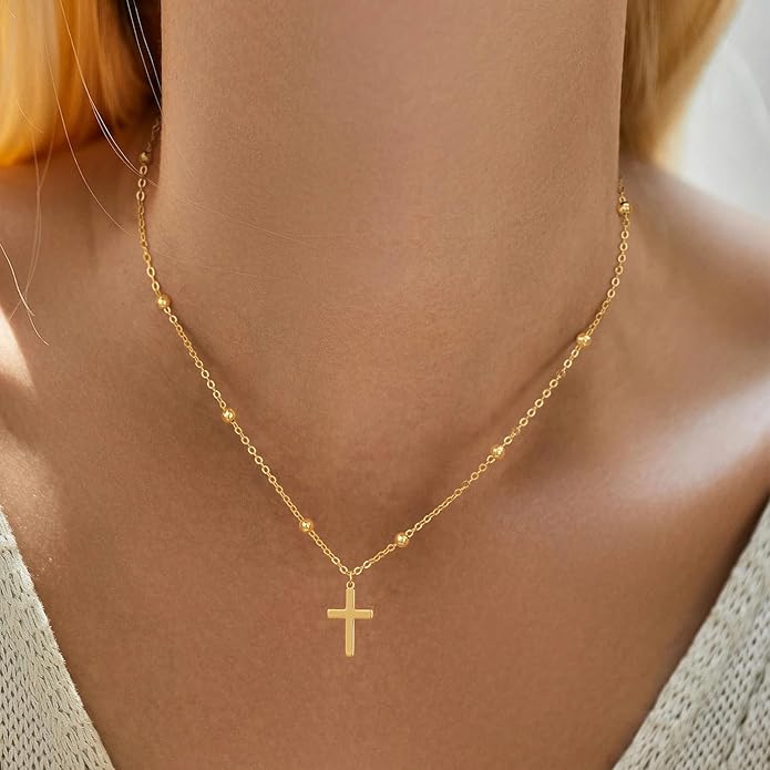 Cross Necklace for Women Dainty 14K Real Silver Gold Plated Layered Cross Pendant Necklace Stack Simple Trendy Cute Charm Choker Necklaces Jewelry Gift for Women Teen Her